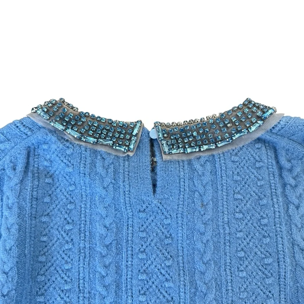 J.Crew Pointelle Cable-Knit Crewneck Sweater with Beaded Collar NWT Size M